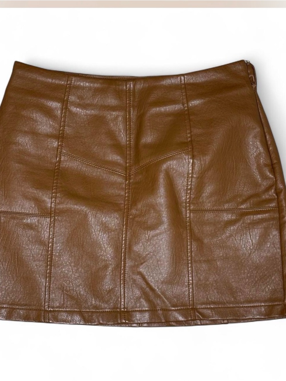 Bluivy Faux Leather Mini Skirt Brown Paneled Vegan Leather Size